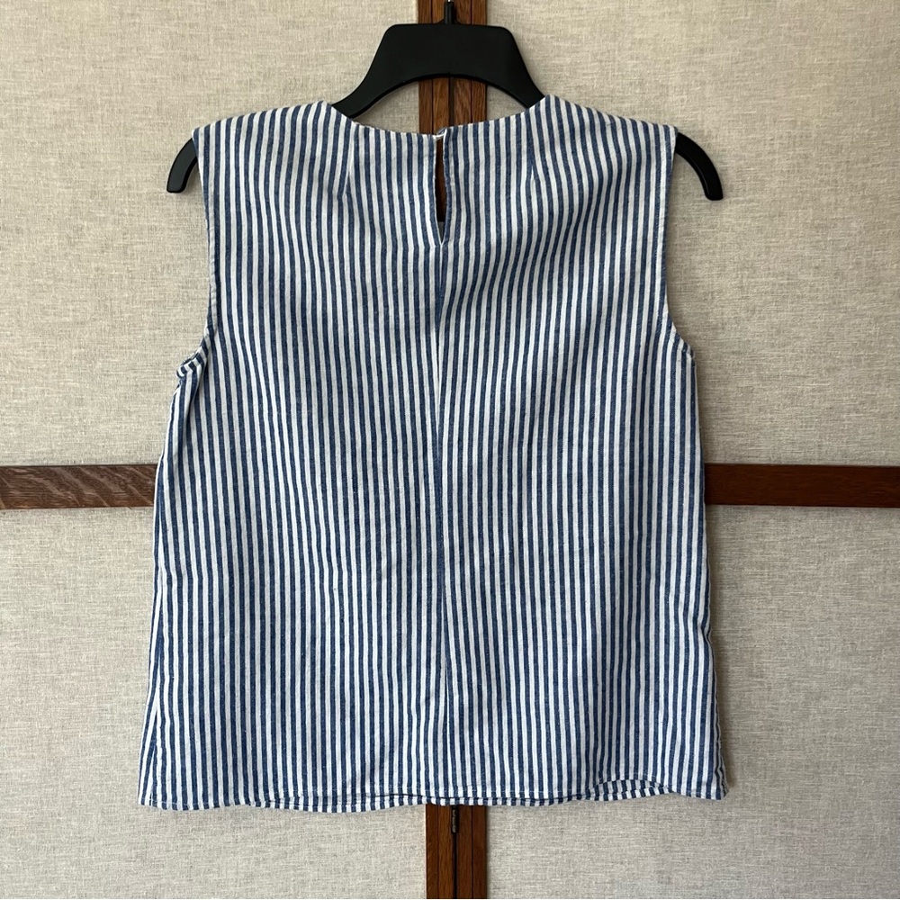 J. Crew Factory Engineer Striped Shell Tank Top Blue White Linen Sleeveless - 2 - Picture 3 of 10